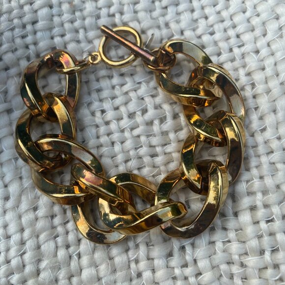 KJL Kenneth Jay Lane Link Chain Bronze Tone Toggle Clasp Bracelet - Picture 6 of 7